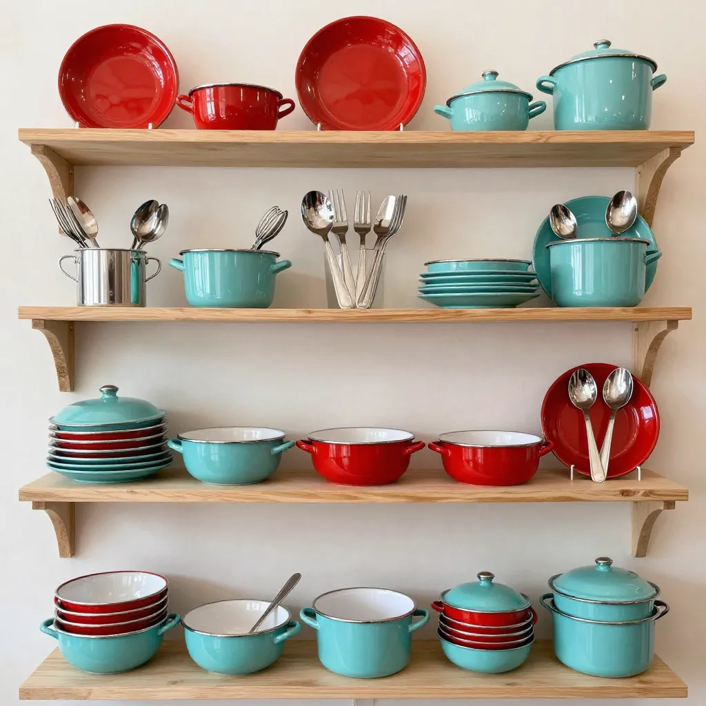 Retro kitchen tools and utensils on wooden surface