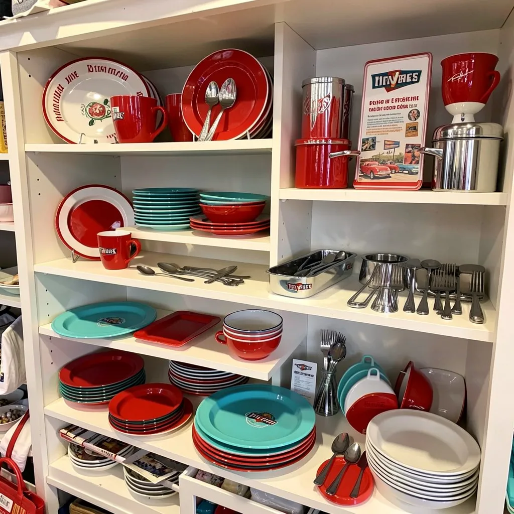 Retro kitchen scene with accessories and table setting