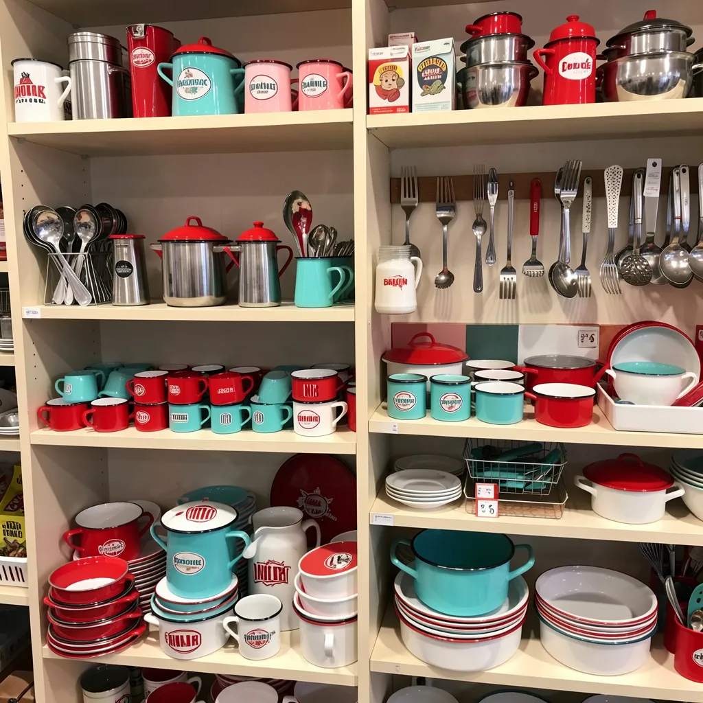 Vintage-style enamel coffee pot and mugs