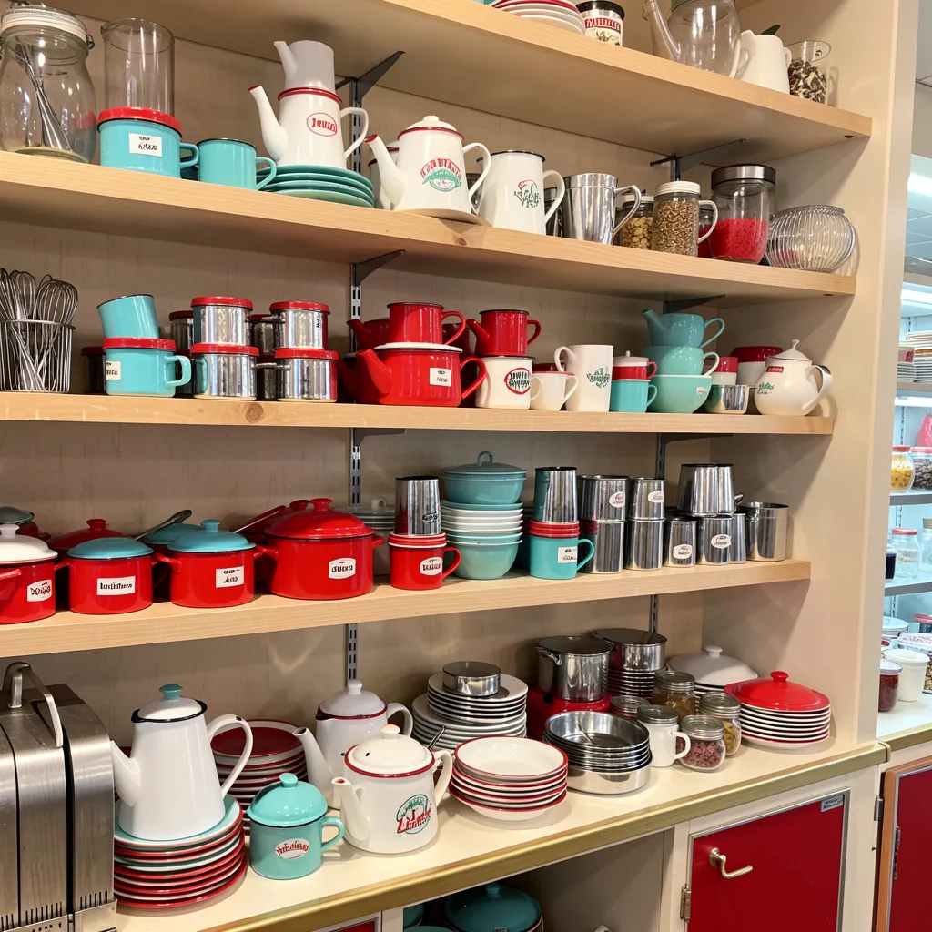 Assorted retro kitchen items display