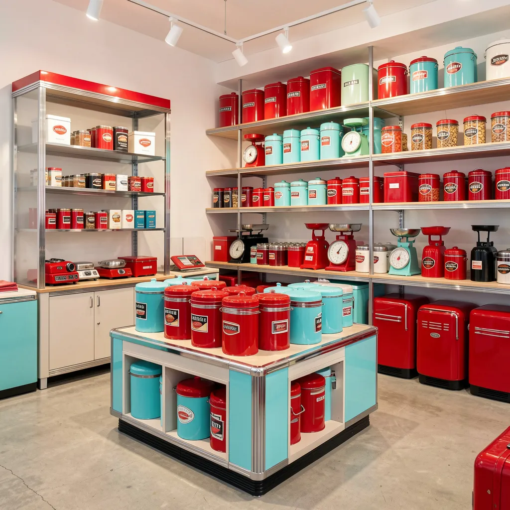 Open shelving with retro items